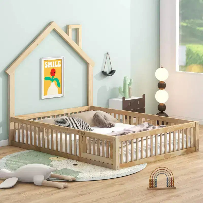 Lit de plate-forme Whisen Wood pour maison grandeur nature avec garde-corps