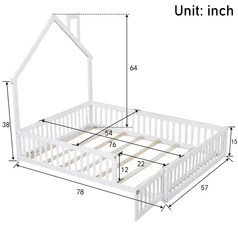 Lit de plate-forme Whisen Wood pour maison grandeur nature avec garde-corps