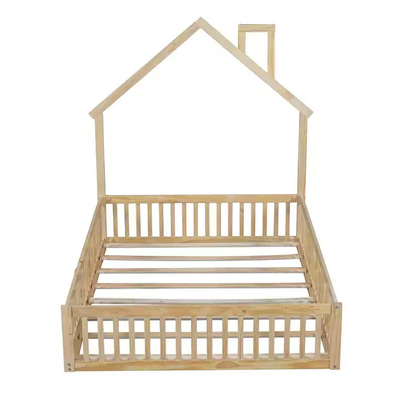 Lit de plate-forme Whisen Wood pour maison grandeur nature avec garde-corps
