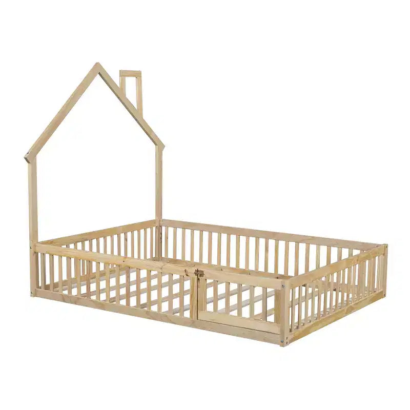 Lit de plate-forme Whisen Wood pour maison grandeur nature avec garde-corps