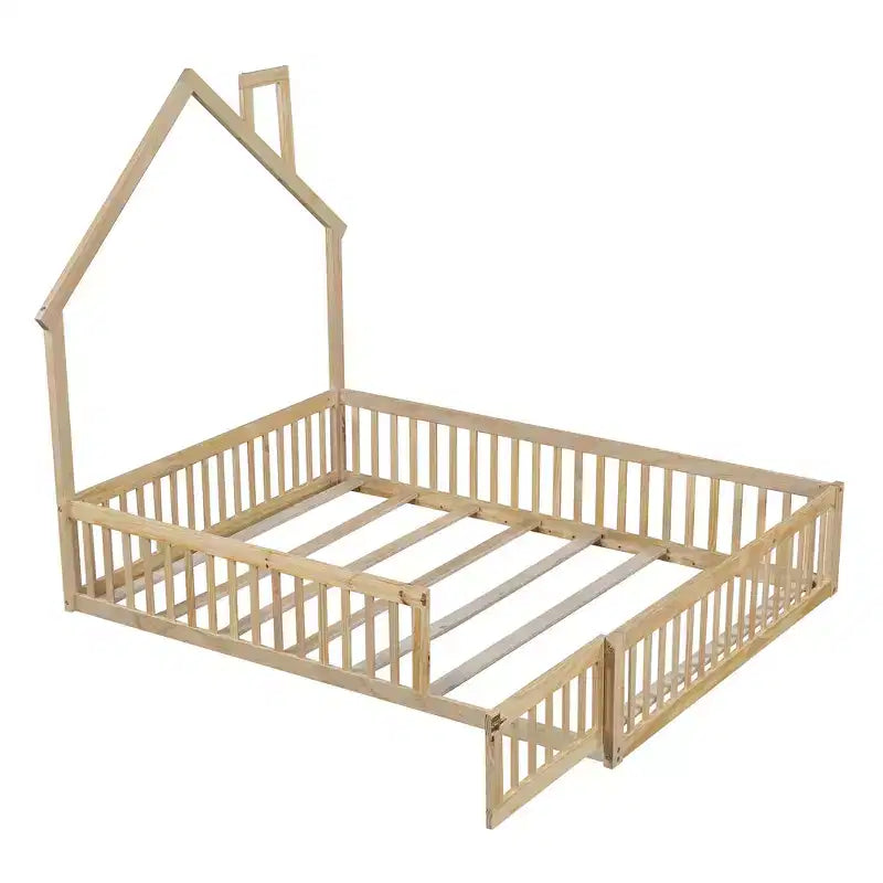 Lit de plate-forme Whisen Wood pour maison grandeur nature avec garde-corps