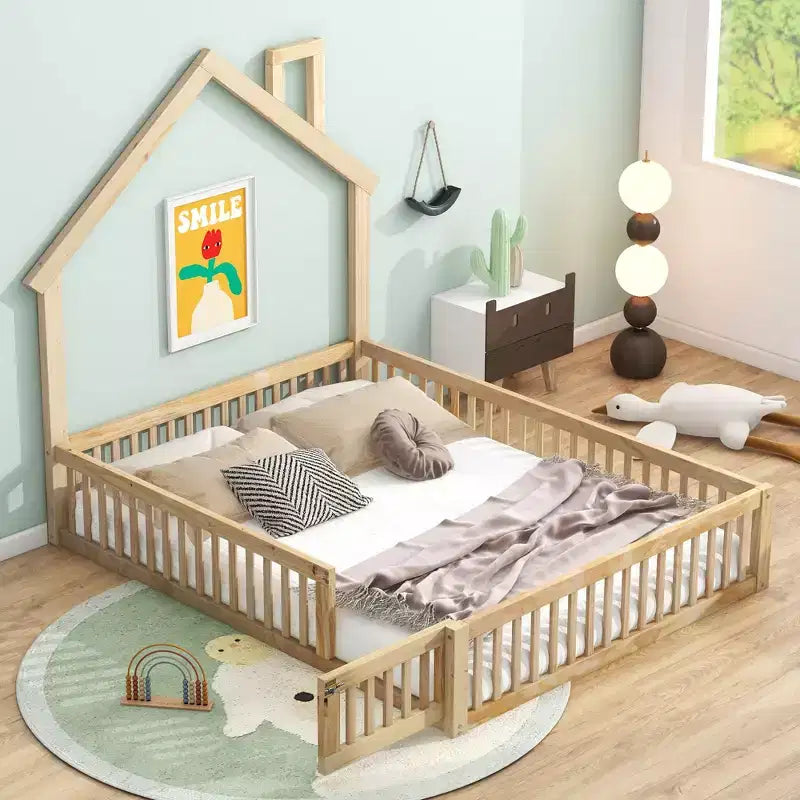 Lit de plate-forme Whisen Wood pour maison grandeur nature avec garde-corps
