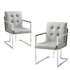 Chaises de salle à manger capitonnées Vanderbilt de la marque Inspired Home avec cadre en acier inoxydable (lot de 2)