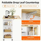 Table îlot de cuisine avec plateau en bois 43W, 2 armoires à portes, 2 tiroirs de rangement, porte-épices
