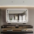 Miroir de salle de bain LED avec éclairage avant et arrière - Miroir de vanité à intensité variable, 3 options de couleur, anti-buée, étanche IP54, montage horizontal/vertical