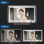 Miroir de salle de bain LED avec éclairage avant et arrière - Miroir de vanité à intensité variable, 3 options de couleur, anti-buée, étanche IP54, montage horizontal/vertical