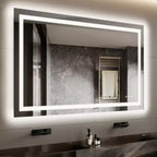 Miroir de salle de bain LED avec éclairage avant et arrière - Miroir de vanité à intensité variable, 3 options de couleur, anti-buée, étanche IP54, montage horizontal/vertical