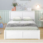 Lit plateforme Whisen avec étagères coulissantes et lit gigogne simple - Blanc