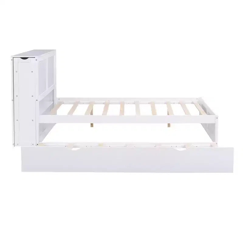 Lit plateforme Whisen avec étagères coulissantes et lit gigogne simple - Blanc