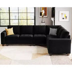 Canapé d'angle modulable 6 places en velours capitonné Belffin avec pouf de rangement