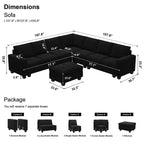 Canapé d'angle modulable 6 places en velours capitonné Belffin avec pouf de rangement