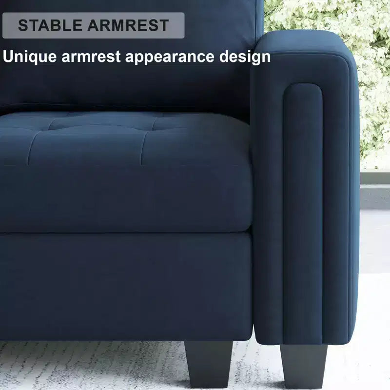 Canapé d'angle modulable 6 places en velours capitonné Belffin avec pouf de rangement