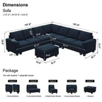 Canapé d'angle modulable 6 places en velours capitonné Belffin avec pouf de rangement