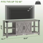 Meuble TV pour télévision de 65 pouces, meuble de divertissement de 60 pouces avec rangement, console TV de style ferme avec étagères, meuble de rangement multimédia en bois avec portes