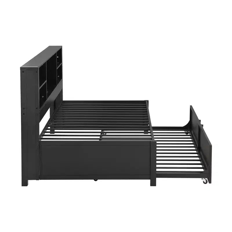 Lit de repos Whisen en métal de taille double avec lit gigogne double, étagères de rangement et ports USB