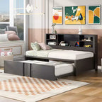 Lit de repos Whisen en métal de taille double avec lit gigogne double, étagères de rangement et ports USB