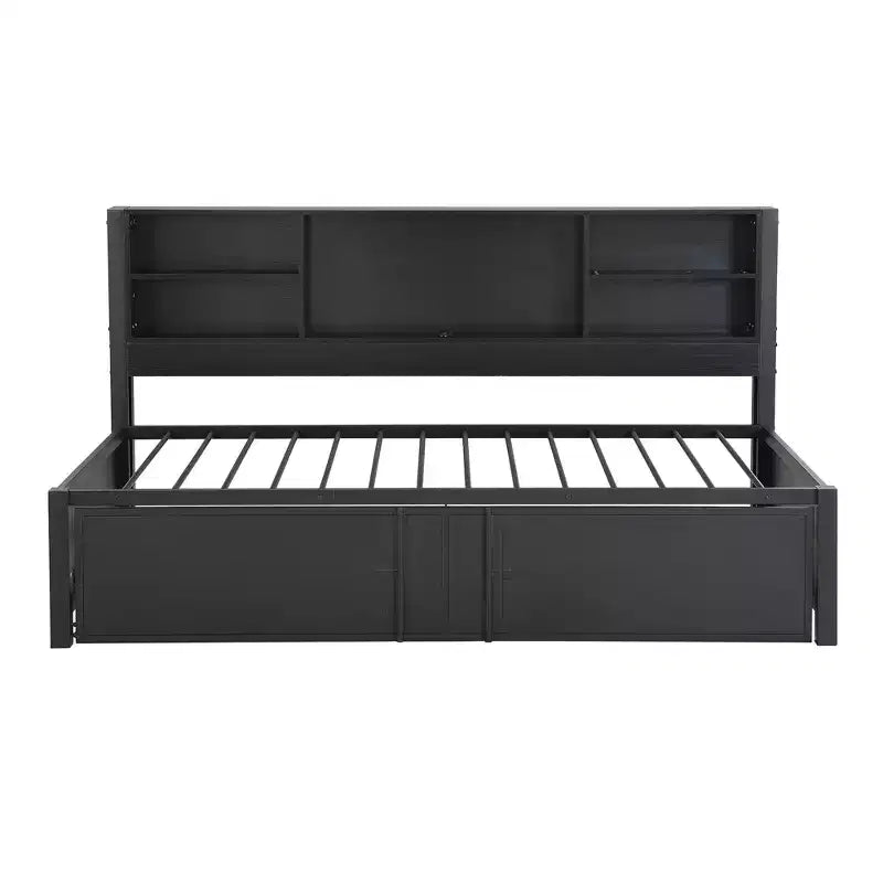 Lit de repos Whisen en métal de taille double avec lit gigogne double, étagères de rangement et ports USB