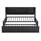 Lit de repos Whisen en métal de taille double avec lit gigogne double, étagères de rangement et ports USB