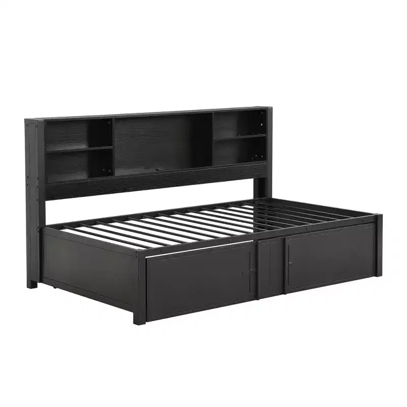 Lit de repos Whisen en métal de taille double avec lit gigogne double, étagères de rangement et ports USB