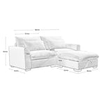 Canapé d'angle confortable en velours côtelé avec oreillers et accoudoirs ronds, canapé-lit moderne profond avec pouf de rangement