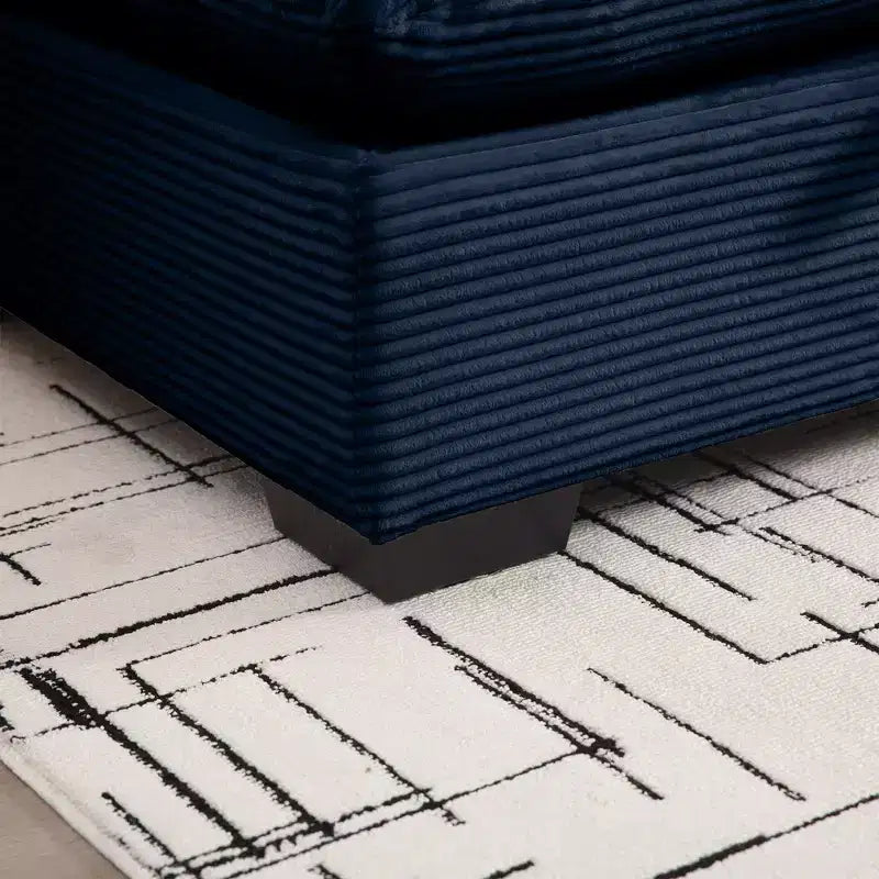 Canapé d'angle confortable en velours côtelé avec oreillers et accoudoirs ronds, canapé-lit moderne profond avec pouf de rangement