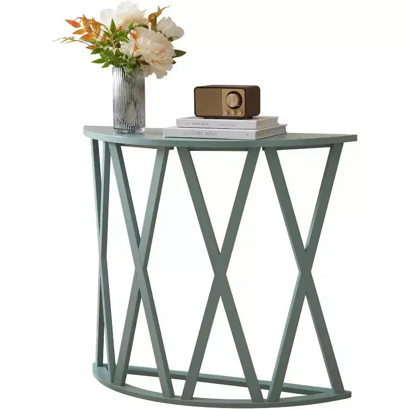 Kings Brand Furniture Table Console Demi-Lune en Bois Vienna pour Entrée, Table d'Appoint Canapé Motifs en X pour Salon, Couloir, Hall, Entrée