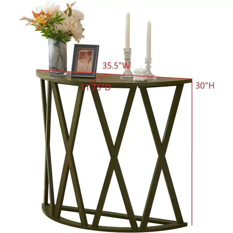 Kings Brand Furniture Table Console Demi-Lune en Bois Vienna pour Entrée, Table d'Appoint Canapé Motifs en X pour Salon, Couloir, Hall, Entrée