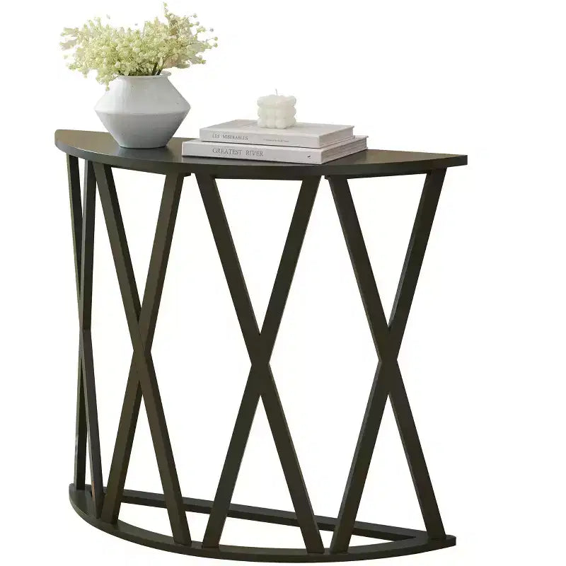 Kings Brand Furniture Table Console Demi-Lune en Bois Vienna pour Entrée, Table d'Appoint Canapé Motifs en X pour Salon, Couloir, Hall, Entrée