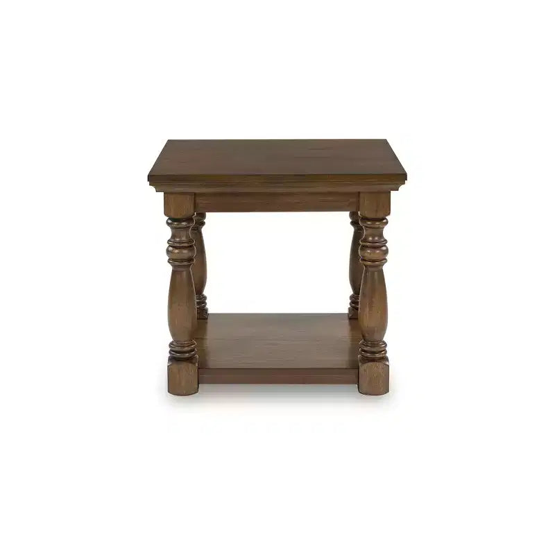 Table d'appoint rectangulaire traditionnelle Signature Design by Ashley Sturlayne – Table d'appoint à deux niveaux avec poteaux décoratifs, marron