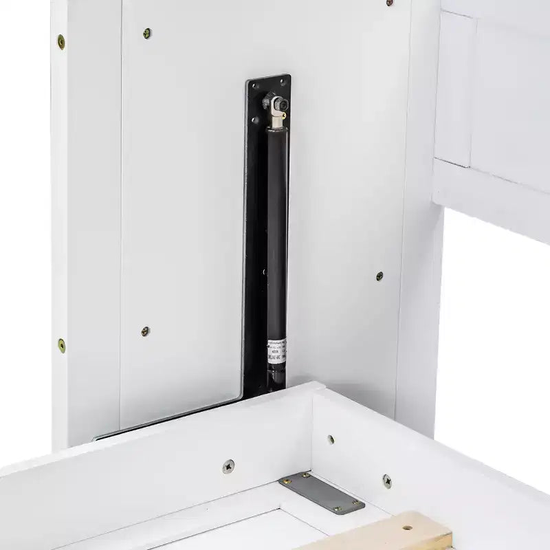 Lit escamotable mural Twin XL, lit escamotable en bois avec bureau intégré, lumière LED et station de charge USB, blanc - ModernLuxe