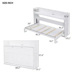 Lit escamotable mural Twin XL, lit escamotable en bois avec bureau intégré, lumière LED et station de charge USB, blanc - ModernLuxe