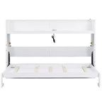 Lit escamotable mural Twin XL, lit escamotable en bois avec bureau intégré, lumière LED et station de charge USB, blanc - ModernLuxe