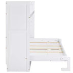 Lit escamotable mural Twin XL, lit escamotable en bois avec bureau intégré, lumière LED et station de charge USB, blanc - ModernLuxe