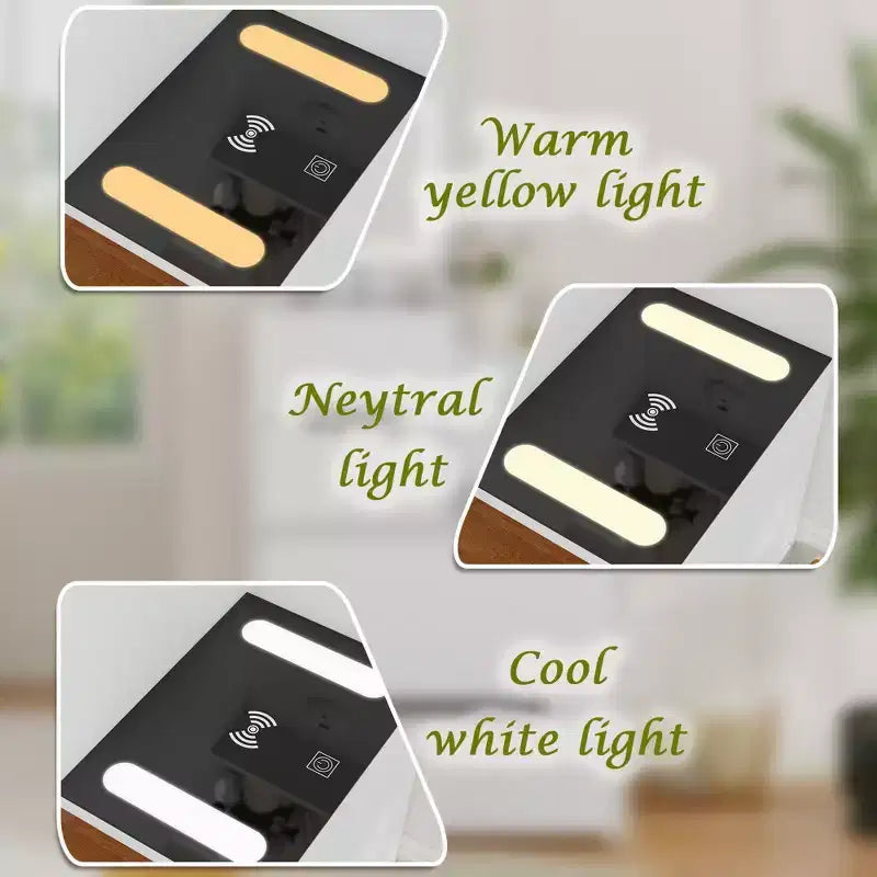 Coiffeuse compacte Famapy avec miroir éclairé, port USB et recharge sans fil