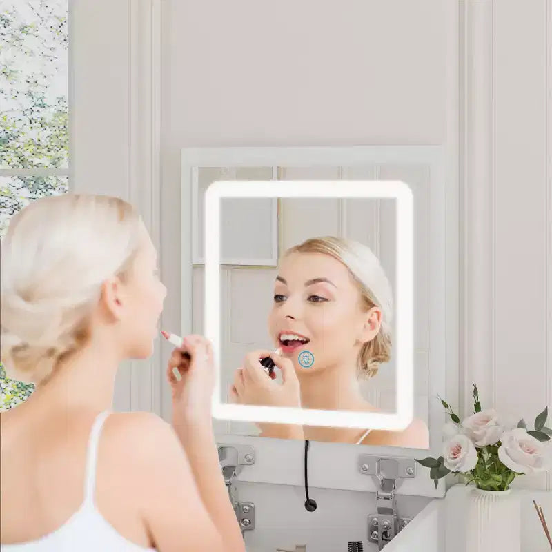 Coiffeuse compacte Famapy avec miroir éclairé, port USB et recharge sans fil