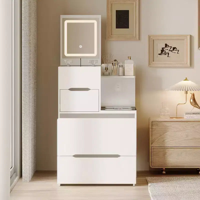 Coiffeuse compacte Famapy avec miroir éclairé, port USB et recharge sans fil