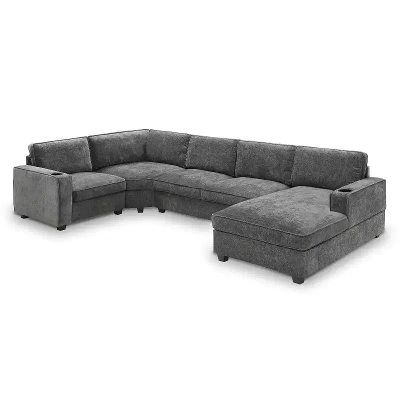 Canapé sectionnel en forme de U Whisen, ensemble de canapé d'angle en chenille 6 places avec méridienne surdimensionnée