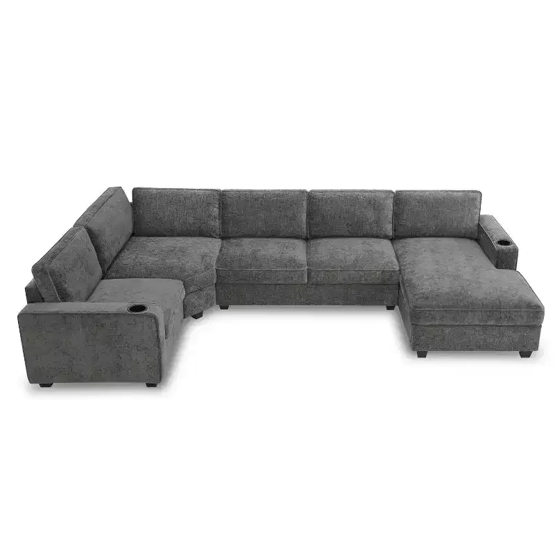 Canapé sectionnel en forme de U Whisen, ensemble de canapé d'angle en chenille 6 places avec méridienne surdimensionnée