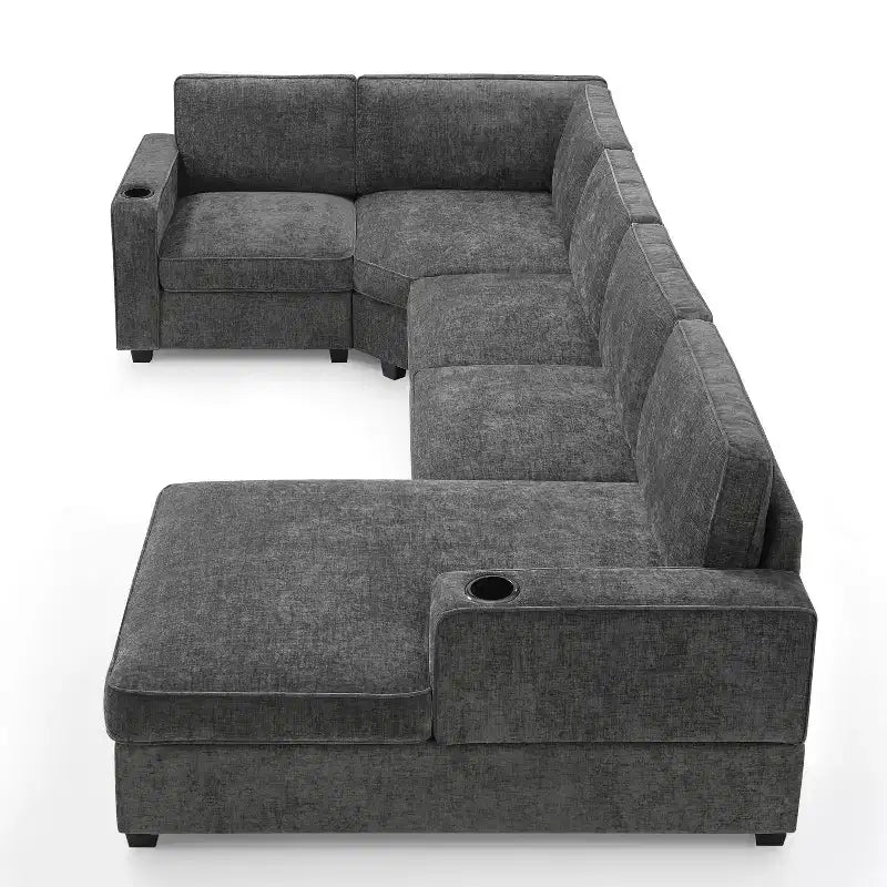 Canapé sectionnel en forme de U Whisen, ensemble de canapé d'angle en chenille 6 places avec méridienne surdimensionnée