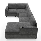 Canapé sectionnel en forme de U Whisen, ensemble de canapé d'angle en chenille 6 places avec méridienne surdimensionnée