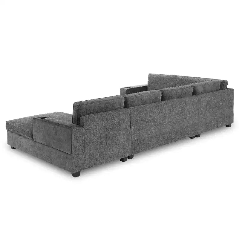 Canapé sectionnel en forme de U Whisen, ensemble de canapé d'angle en chenille 6 places avec méridienne surdimensionnée