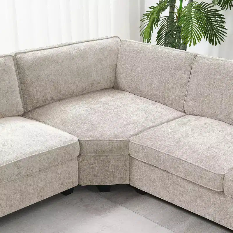 Canapé sectionnel en forme de U Whisen, ensemble de canapé d'angle en chenille 6 places avec méridienne surdimensionnée
