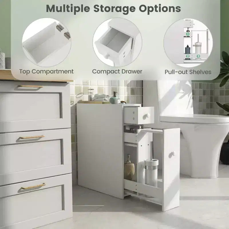 Costway Meuble de Salle de Bain Colonne Étroite de Rangement WC avec Abattant Dessus Blanc/Noir