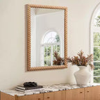 Miroir mural rectangulaire LuxenHome de 90 cm de hauteur avec cadre en bois de hêtre, marron, décoratif et de vanité