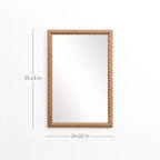 Miroir mural rectangulaire LuxenHome de 90 cm de hauteur avec cadre en bois de hêtre, marron, décoratif et de vanité
