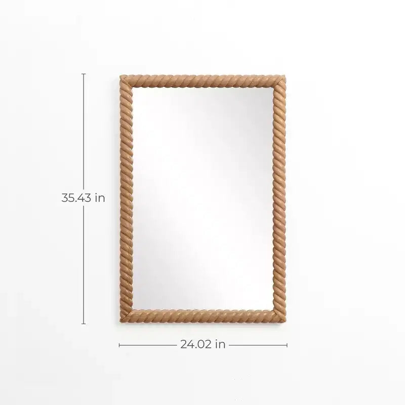 Miroir mural rectangulaire LuxenHome de 90 cm de hauteur avec cadre en bois de hêtre, marron, décoratif et de vanité