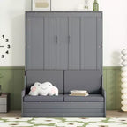Lit escamotable Queen Size Whisen, se replie en armoire avec coussin, facile à utiliser