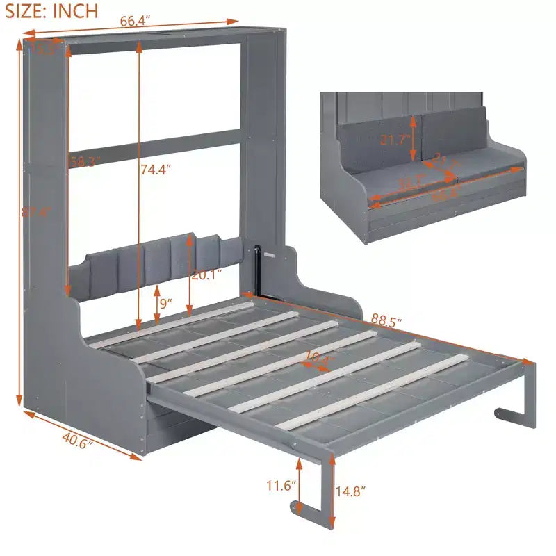 Lit escamotable Queen Size Whisen, se replie en armoire avec coussin, facile à utiliser