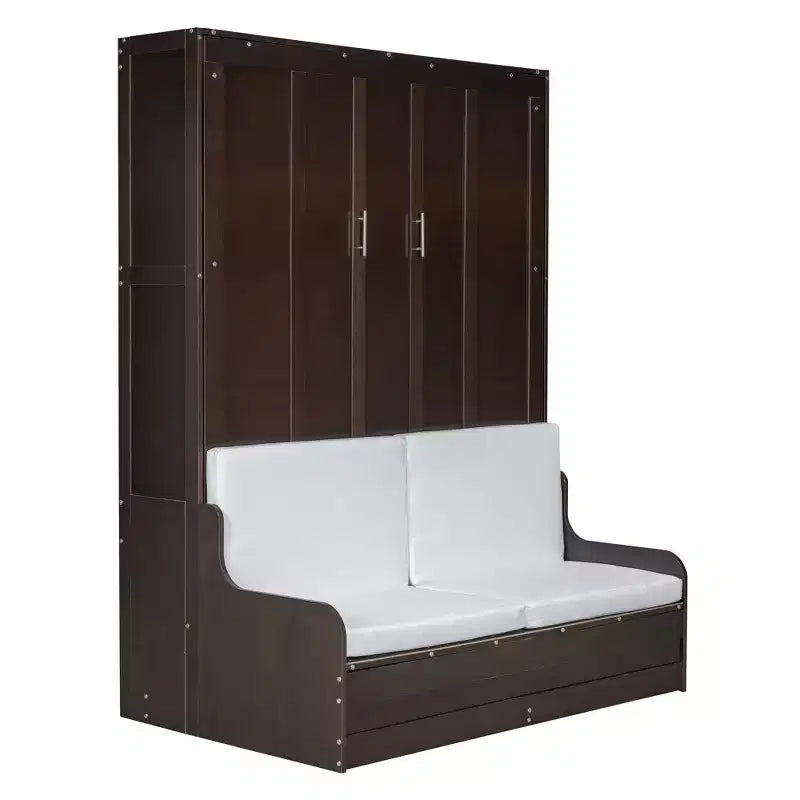 Lit escamotable Queen Size Whisen, se replie en armoire avec coussin, facile à utiliser