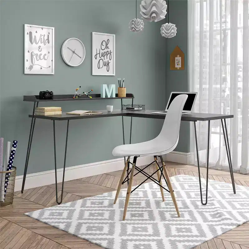 Bureau en L Ameriwood Home Haven avec étagère surélevée